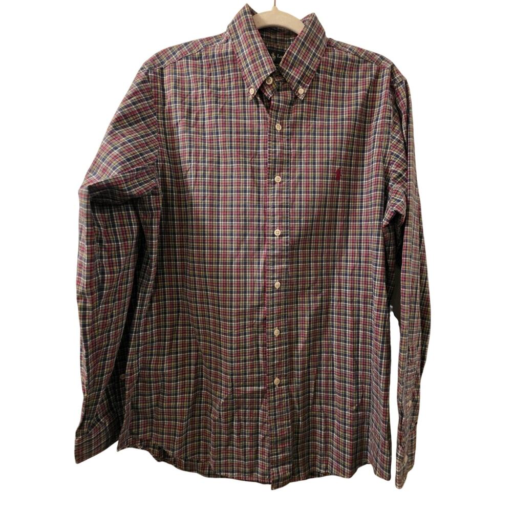 Polo Ralph Lauren Button-Down Red Plaid Dress Shirt Men's Size M Preppy Office